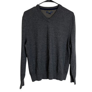 Club Room Mens Merino Blend Sweater Gray Medium Knit Long Sleeve Pullover V Neck